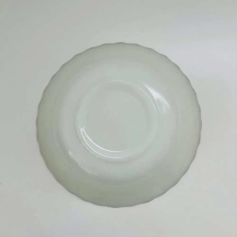 ANCHOR HOCKING Fire-King Milk Glass Golden Shell Swirl Gold Trim Vegetable Bowl